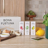 Infused Olive Oils on counter - 6-month olive oil subscriptions