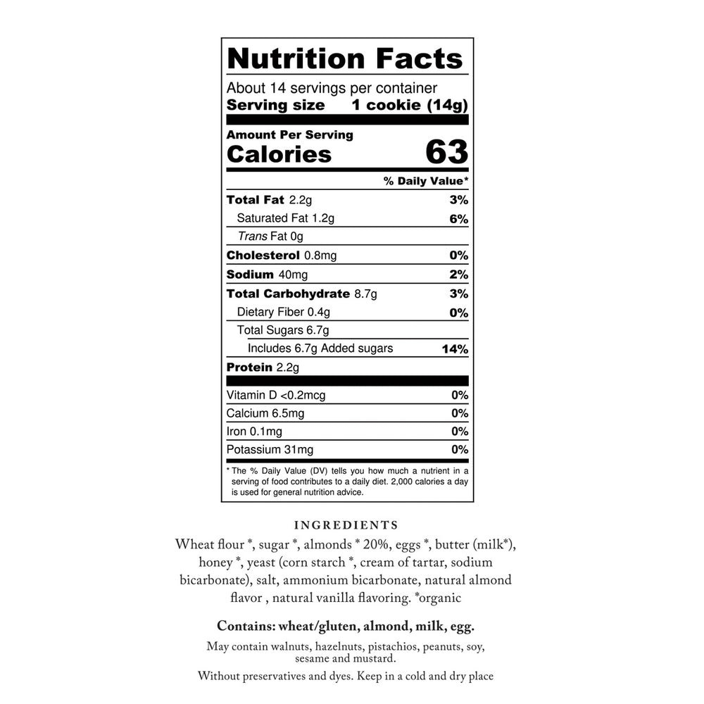 Bona Furtuna Classic Organic Cantucci Biscotti - Ingredients and Nutrition Facts
