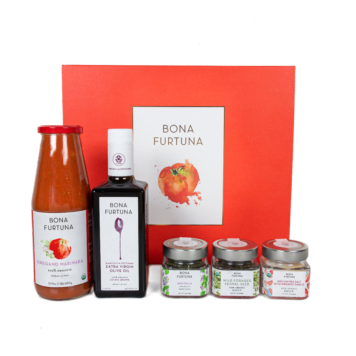 Bona Furtuna The Monti Sicani - Italian Gift Set with Olive Oil, Pasta Sauce and Seasonings - olive oil gift baskets