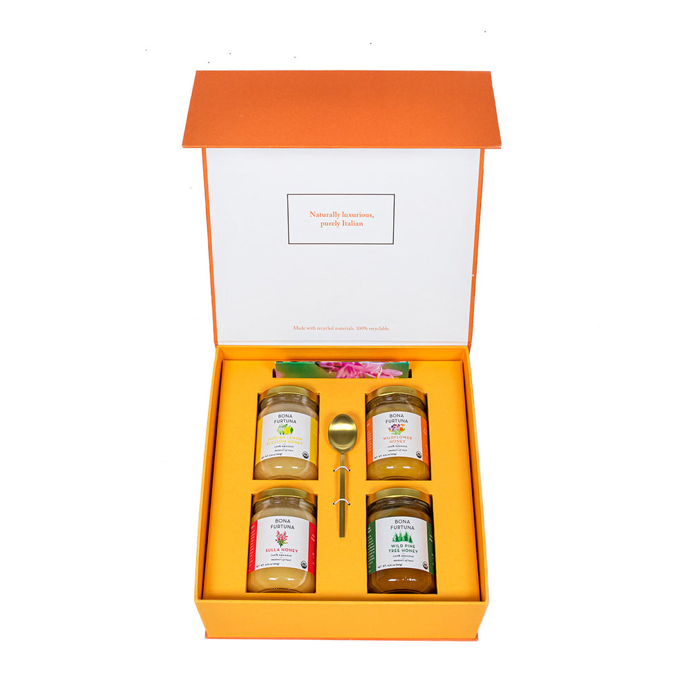 Bona Furtuna Sweet as Honey - Honey Gift Set including Wildflower, Sulla, Wild Pine Tree and Lemon Blossom Honeys 