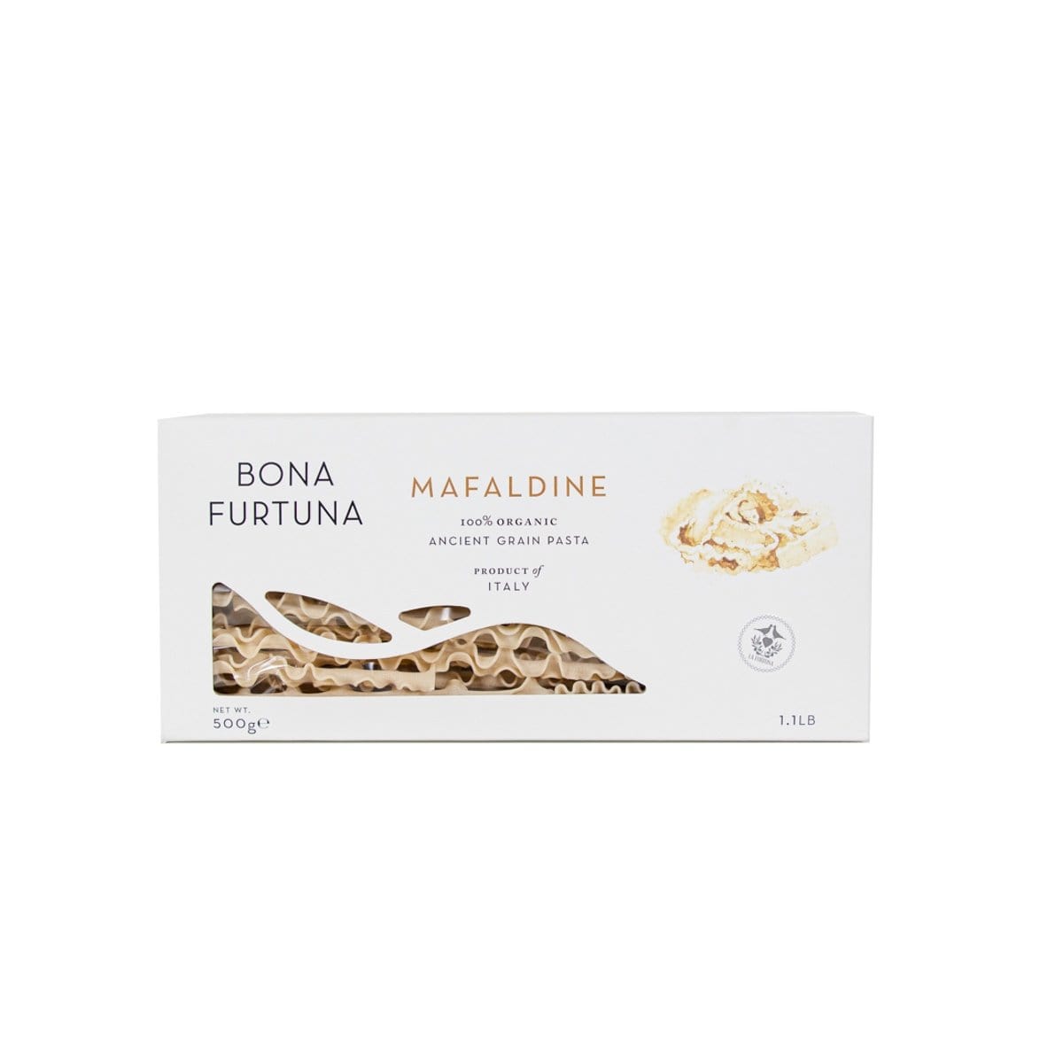 Bona Furtuna Mafaldine pasta - Heirloom Wheat Sicilian Pasta - mafaldine pasta where to buy - malfadine pasta - mafalda pasta