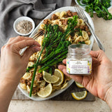 Bona Furtuna Trapani Sicilian Sea Salt and Organic Herb Blend on Pasta Dish - Buy Herb Infused flaked Salt Online