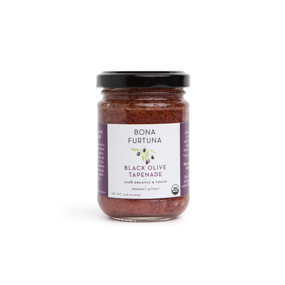 Bona Furtuna Black Olive Tapenade - Organic Sicilian Bruschetta Olive Tapenade