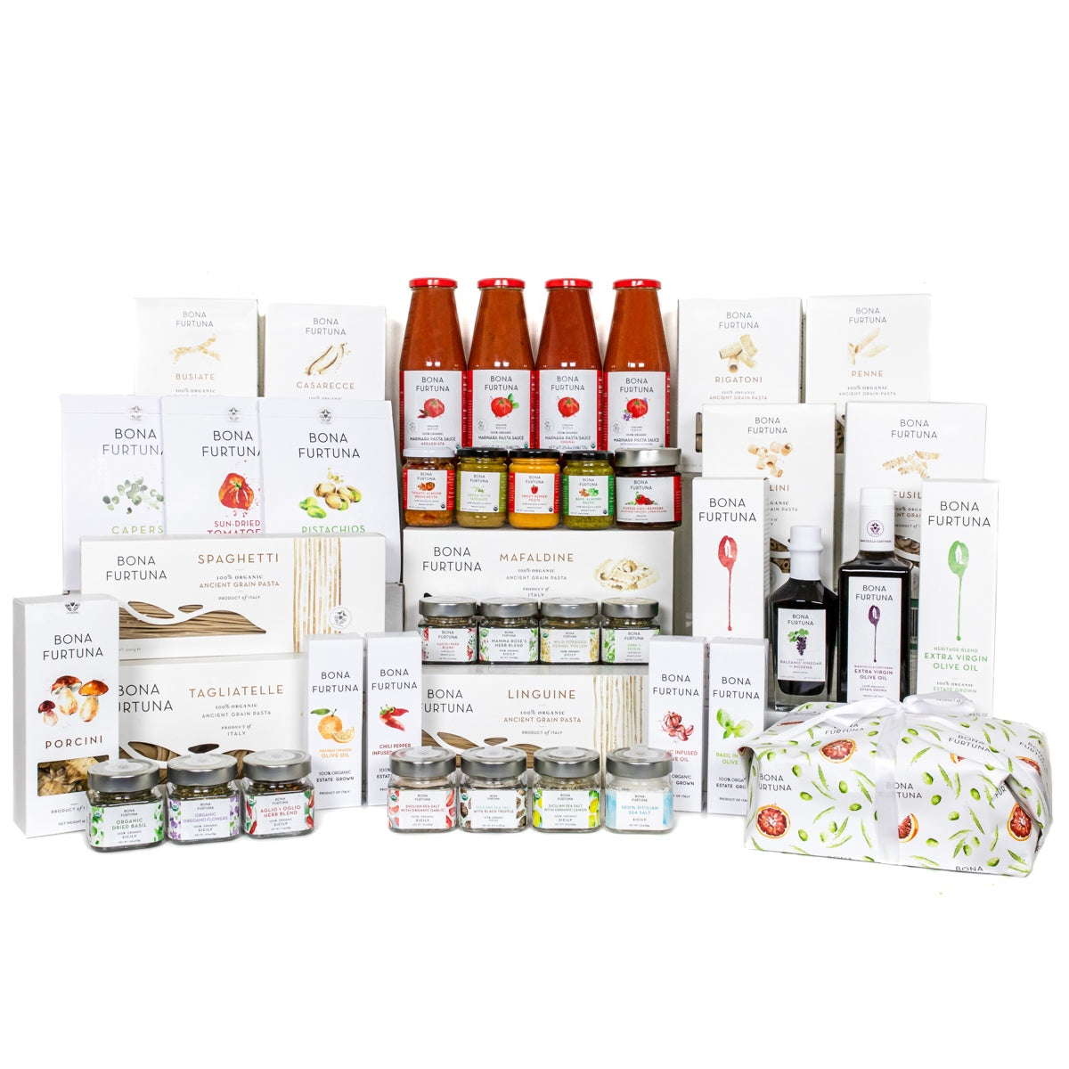 Grandioso Italian Holiday Pantry Gift Set- Olive Oil, Pasta, Marinara, Seasonings, Balsamic Vinegar, Panettone - italian gift baskets -
