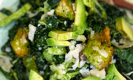 Kale Caesar Salad with Green Goddess Caesar Dressing