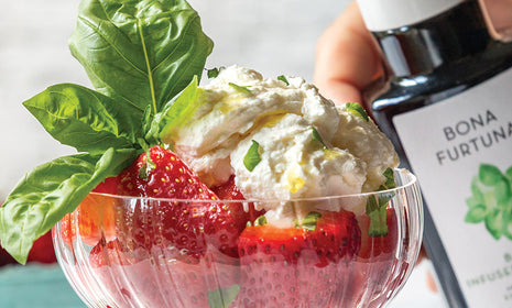 Bona Furtuna - easy summer dessert - strawberries with mascarpone cream and basil infused olive oil