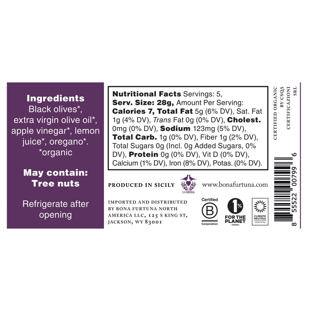 Bona Furtuna Black Olive Tapenade - Nutrition Facts and Ingredients