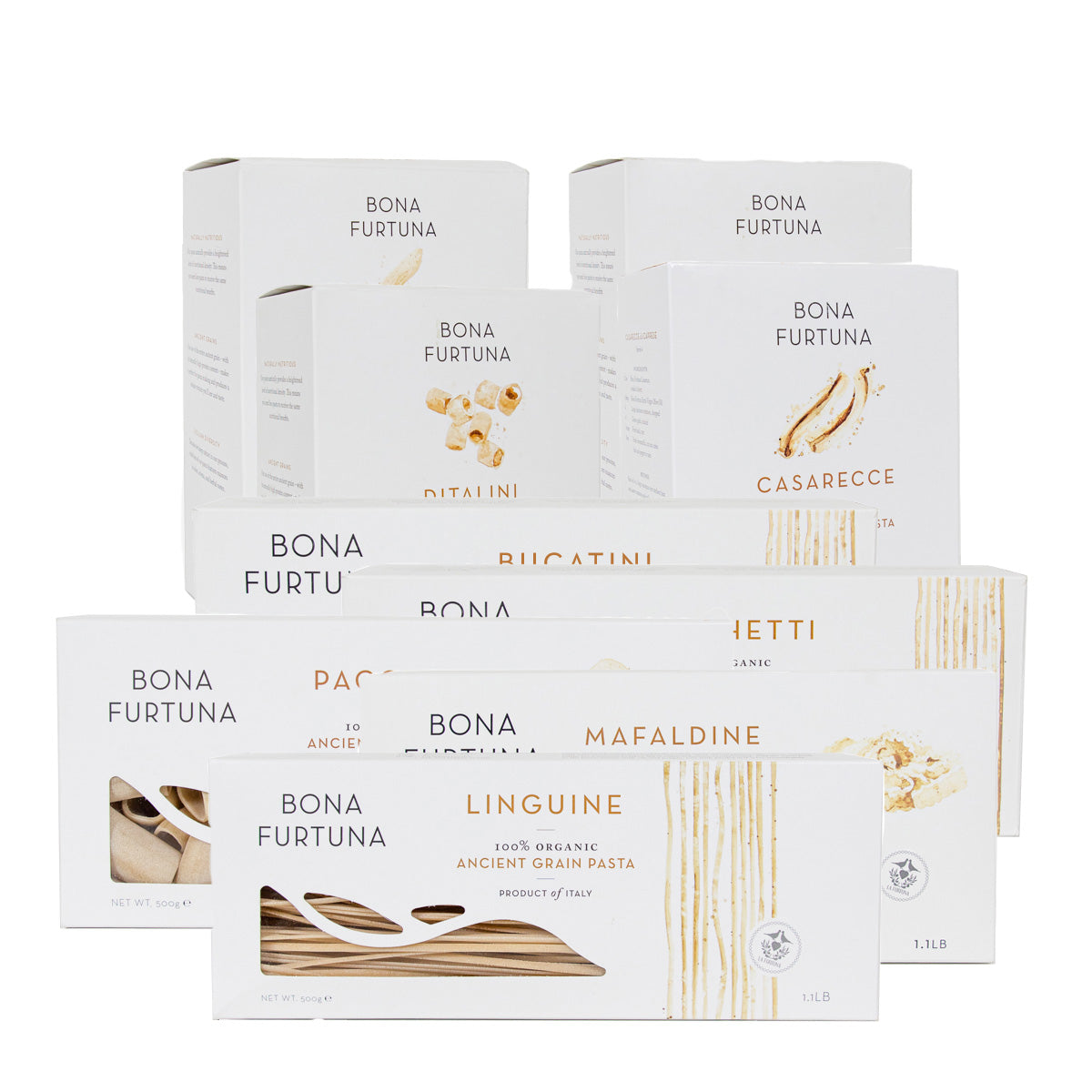 Bona Furtuna organic pasta from italy - organic pasta brands - pasta boxes