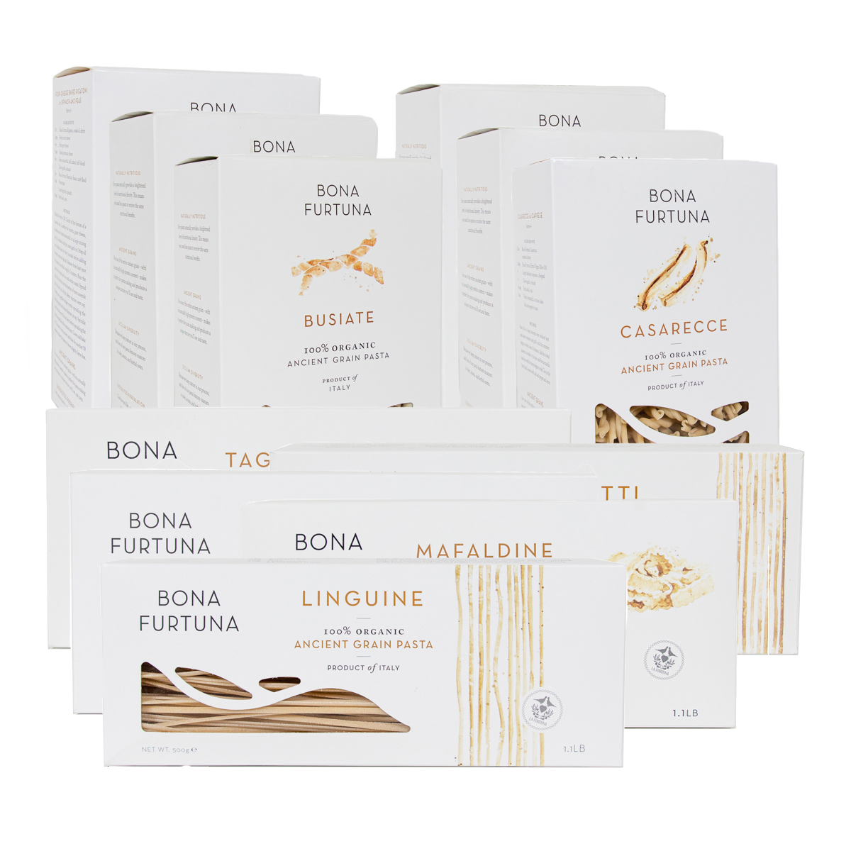 Bona Furtuna organic pasta from italy - organic pasta brands - pasta boxes