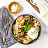 Linguine with burrata and mushrooms - order pasta from italy - gifts for pasta lovers