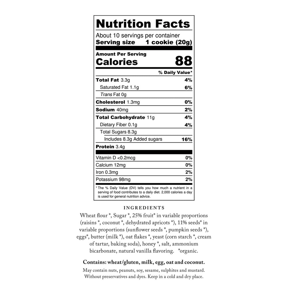 Bona Furtuna Dried Fruit and Seeds Organic Biscotti - Ingredients and Nutrition Facts