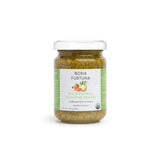 Jar of Bona Furtuna Wild Fennel Almond Pesto on a white background - Italian Fennel Pesto Sauce 