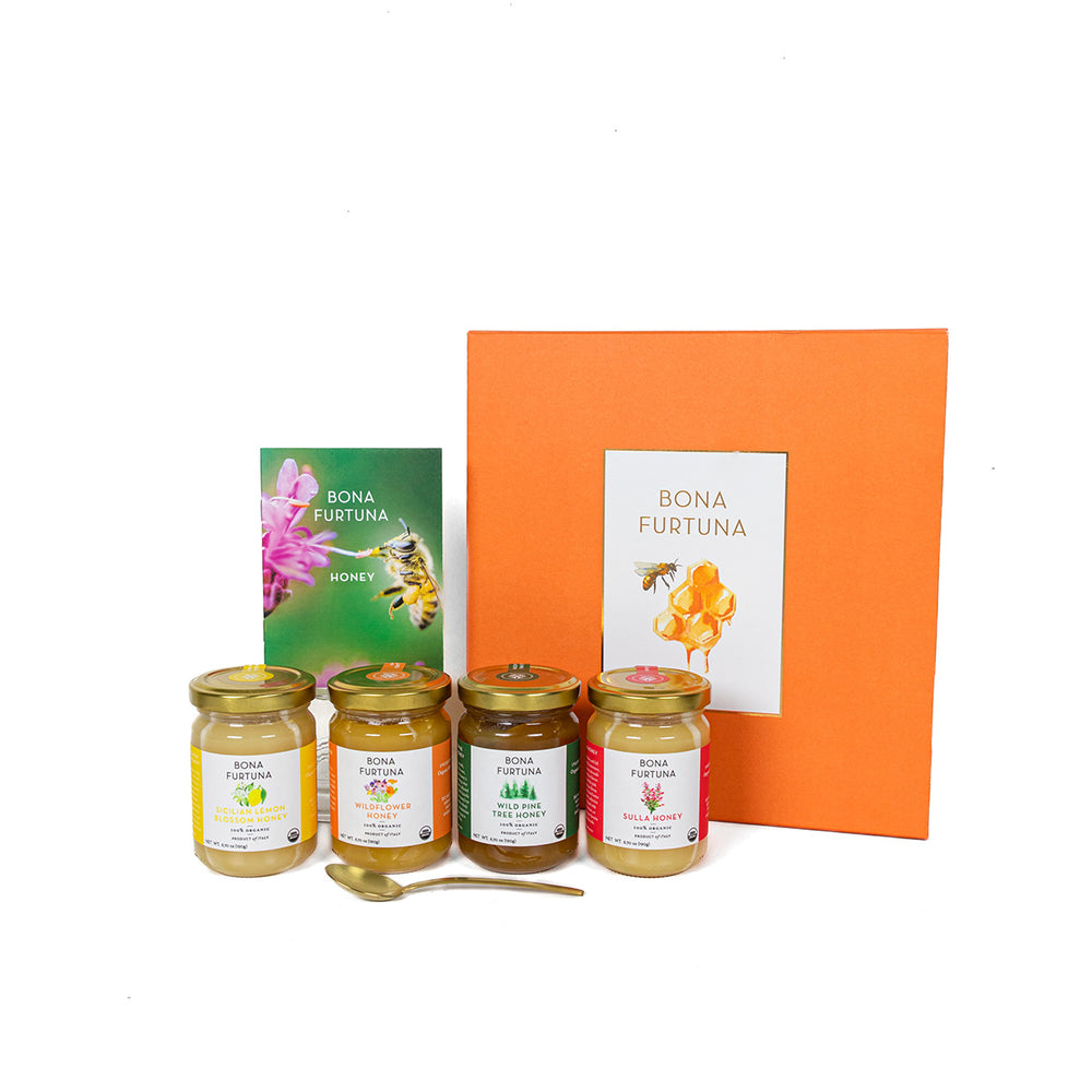Bona Furtuna Sweet as Honey - Honey Gift Set including Wildflower, Sulla, Wild Pine Tree and Lemon Blossom Honeys 