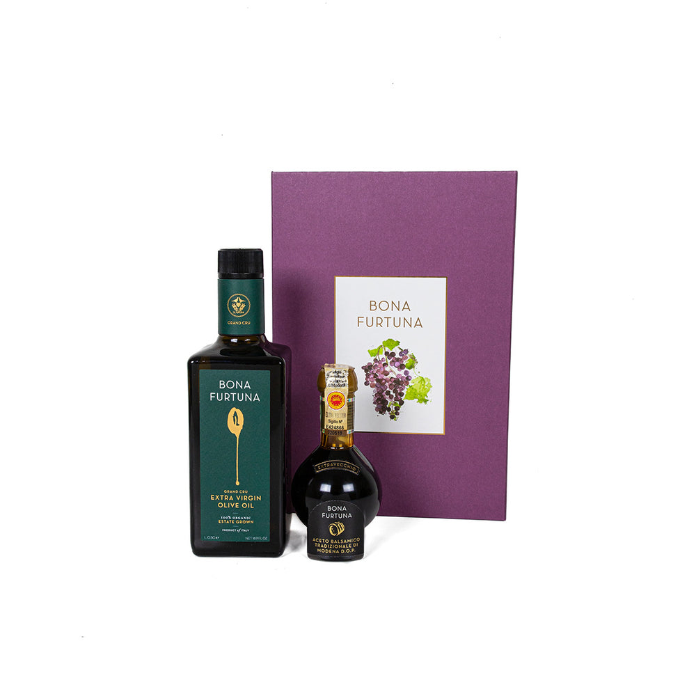 Bona Furtuna La Dolce Vita - Gourmet Olive Oil and DOP 25-Year Balsamic Vinegar Gift Set 