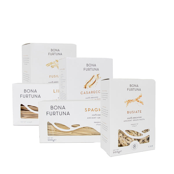 Bona Furtuna Sicilian Pasta Tour - Busiate, Casarecce, Fusilli, Spaghetti, and Linguine pasta - different types of pasta