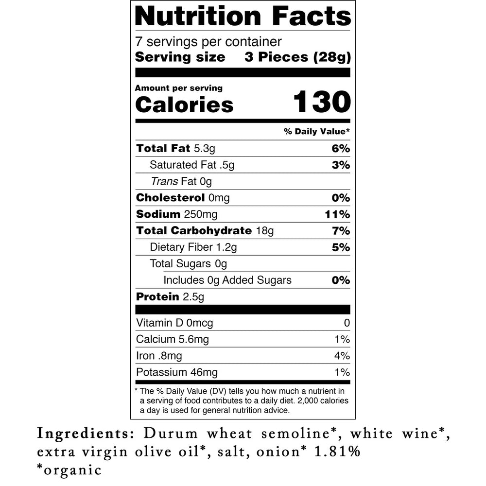 Bona Furtuna Onion Taralli - nutrition facts - cracker appetizers