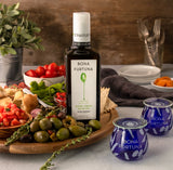 Bona Furtuna Blue Olive Oil Tasting Glasses with meal