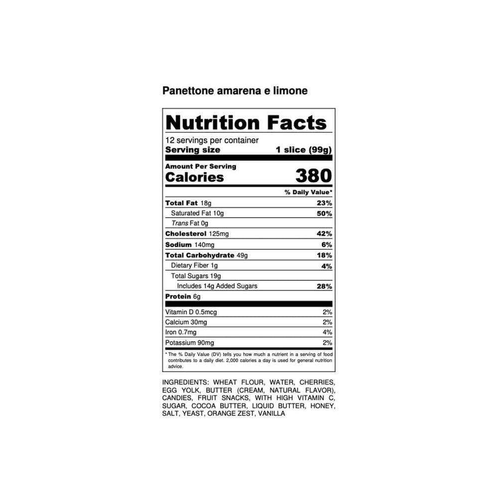 Bona Furtuna Lemon & Cherry Panettone - Nutrition and ingredient label