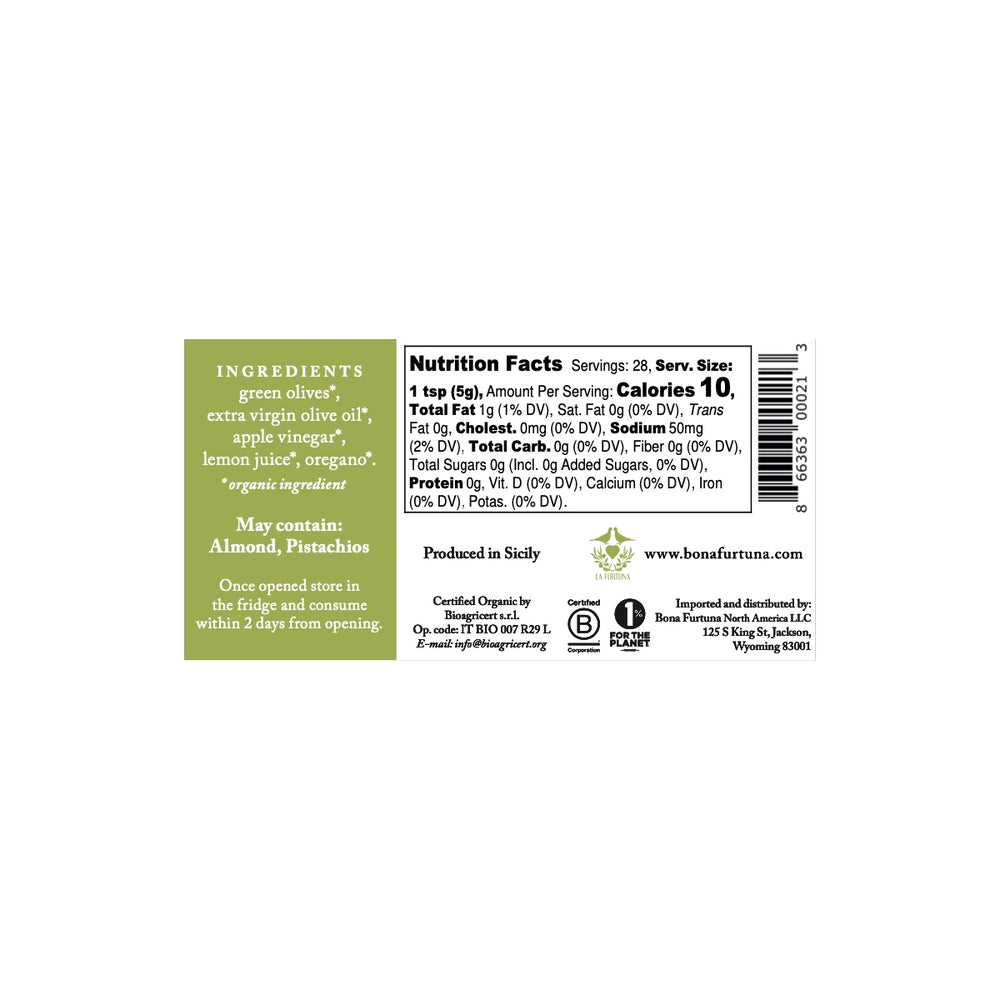 Bona Furtuna Green Olive Tapenade - Nutrition Facts and Ingredients