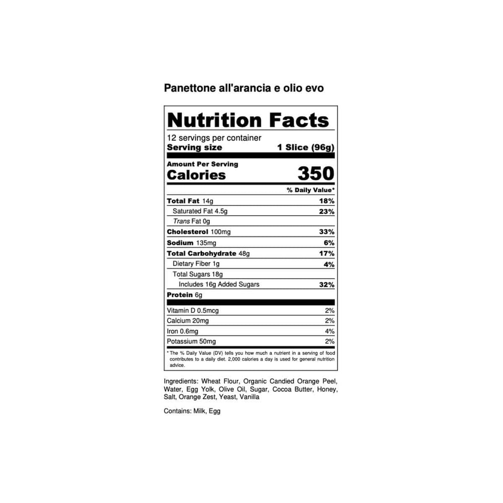 Bona Furtuna Blood Orange & Olive Oil Panettone - Nutrition and Ingredients label